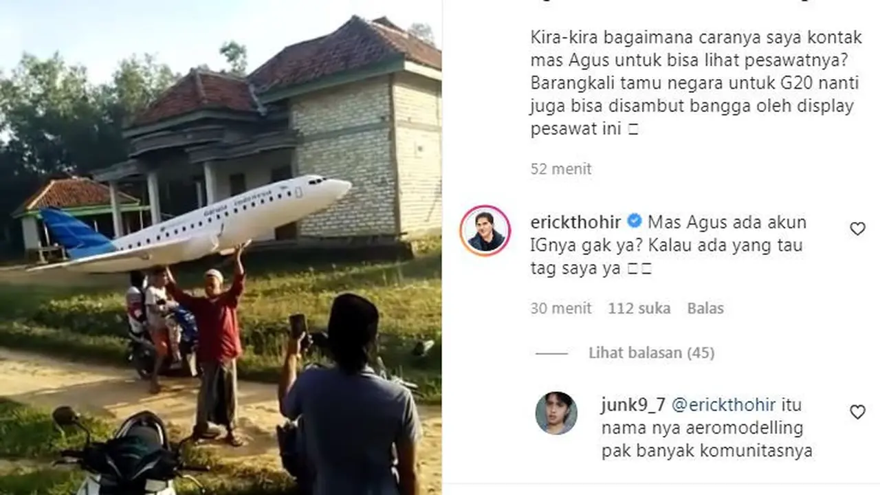 Menteri Erick cari Mas Agus pembuat miniatur pesawat Garuda Indonesia yang bisa terbang