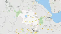 (Wilayah yang berwarna terang) Negara Bagian Amhara, Ethiopia (Google Maps)