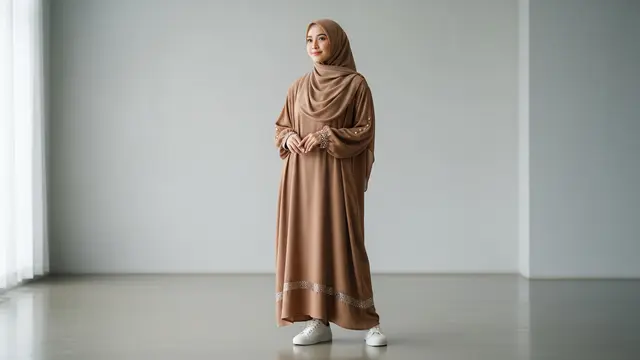 Gamis Abaya Crinkle Airflow dengan Detail Payet Mutiara