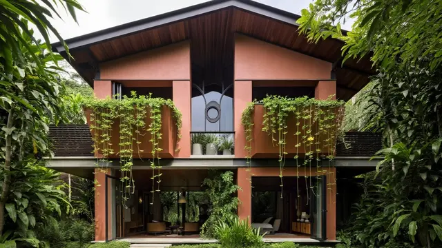 Model Tampak Depan Rumah Minimalis Asri dengan Tanaman Rambat