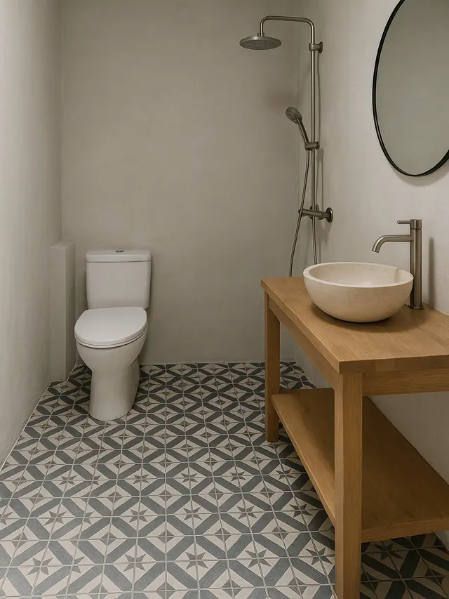 Model Kamar Mandi dengan Dinding Plester Aci Minimalis