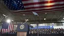 Presiden AS, Donald Trump berpidato di kapal induk Gerald R. Ford di Newport News, Virginia (2/3). (AFP Photo / Saul Loeb)