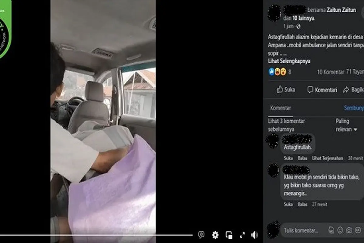 Gambar Tangkapan Layar Video yang Diklaim Ambulans Mengantar Jenazah Tanpa Pengemudi (sumber: Facebook).