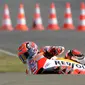 Pembalap Repsol Honda, Marc Marquez, saat beraksi pada kualifikasi MotoGP Prancis 2016, Sabtu (7/5/2016). (JEAN-FRANCOIS MONIER / AFP)