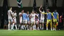 Pemain Garudayaksa FC merayakan gol yang dicetak oleh Alfin Kelilauw dalam laga final Pegadaian Championship 2025/2026 melawan PSS Sleman di Stadion Maguwoharjo, Sleman, Yogyakarta, Sabtu (09/05/2026). (Bola.com/Abdul Aziz)
