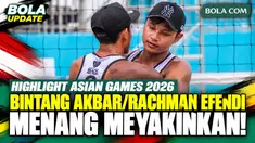 Highlight perjuangan Bintang Akbar/Rachman Efendi membela Indonesia di voli pantai putra Asian Games Aichi-Nagoya 2026. Mereka tampil solid dan meraih kemenangan meyakinkan di fase grup.