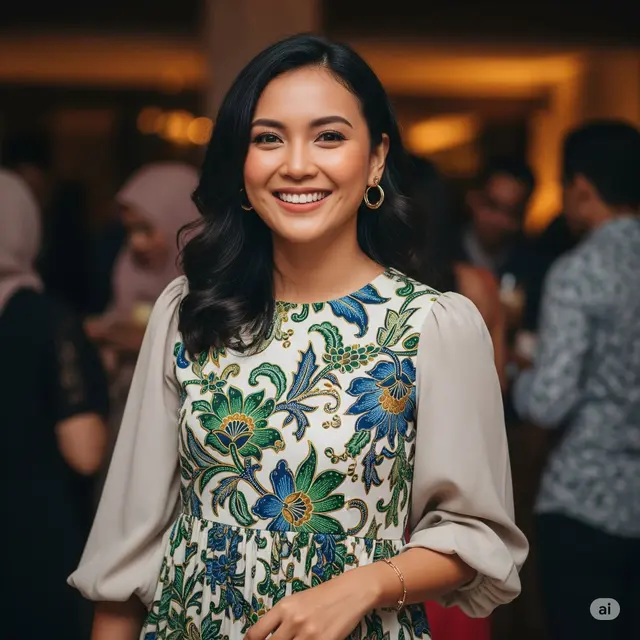 Dress Lengan Balon + Batik Flora Kontemporer