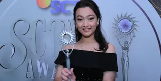 Megan Domani menjadi salah satu nama yang berjaya di ajang penghargaan SCTV Awards 2017. (Adrian Putra/Bintang.com)