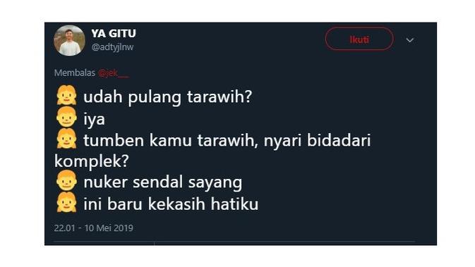 6 Drama Pasangan Kekasih Usai Pulang Tarawih Ini Bikin Tepuk Jidat (sumber:Twitter/@adtyjlnw)