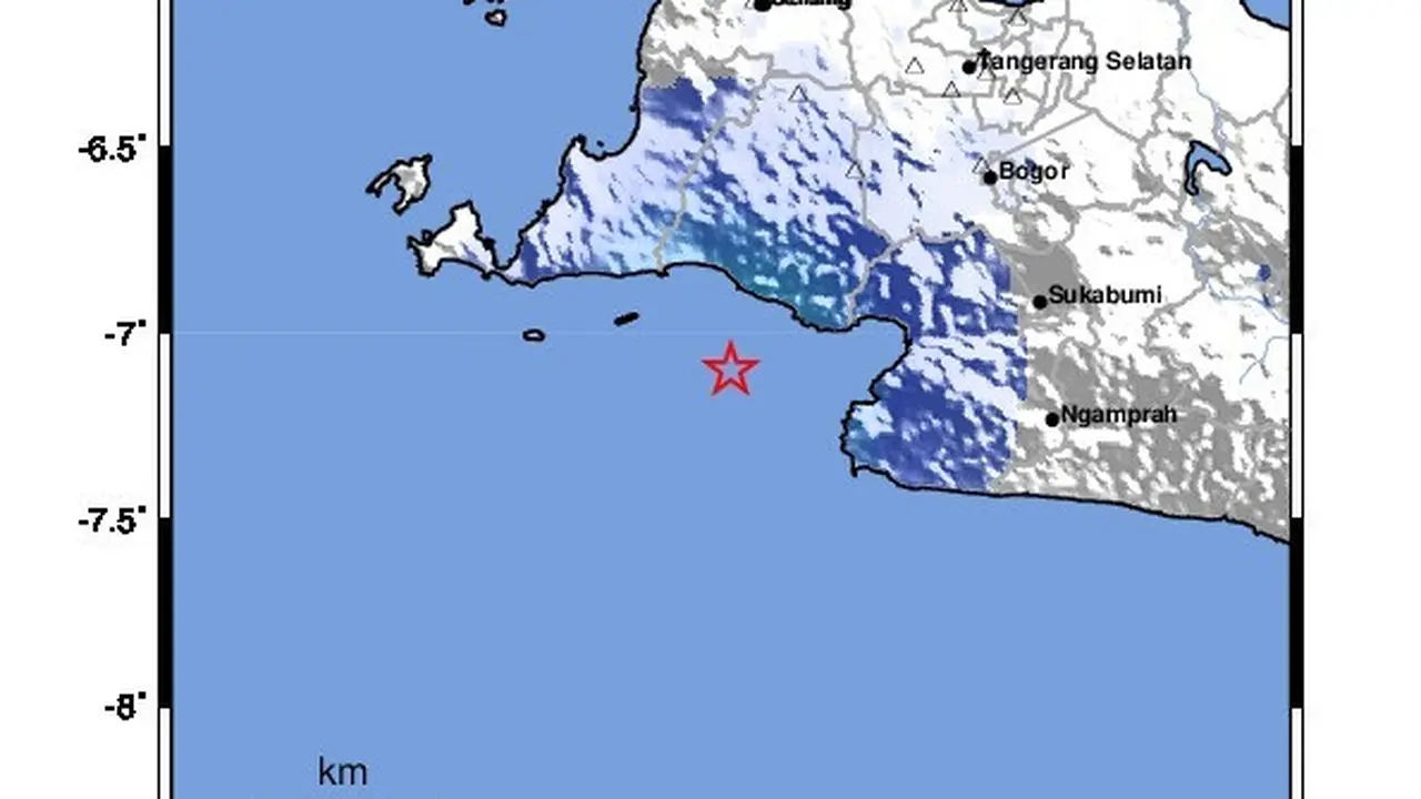 9 gempa bumi berturut-turut menggoncang barat daya Lebak, Banten. (LIputan6.com/BMKG)