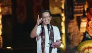 Menteri Hukum dan Hak Asasi Manusia, Supratman Andi Agtas, saat gelaran Puncak Festival Kekayaan Intelektual 2024 di Taman Werdhi Budaya Art Center, Bali pada Sabtu malam (7/9/2024). (Foto: Dokumen Humas Kemenkumham)