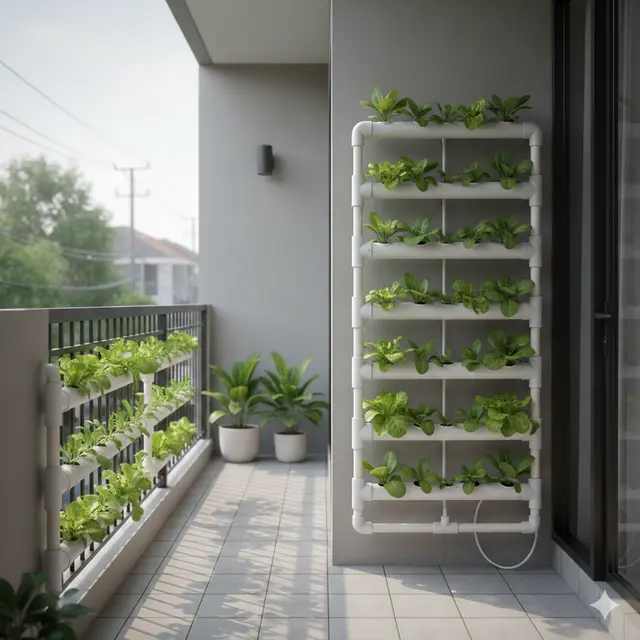 Desain Kebun Sayur Teras Pakai Pipa PVC