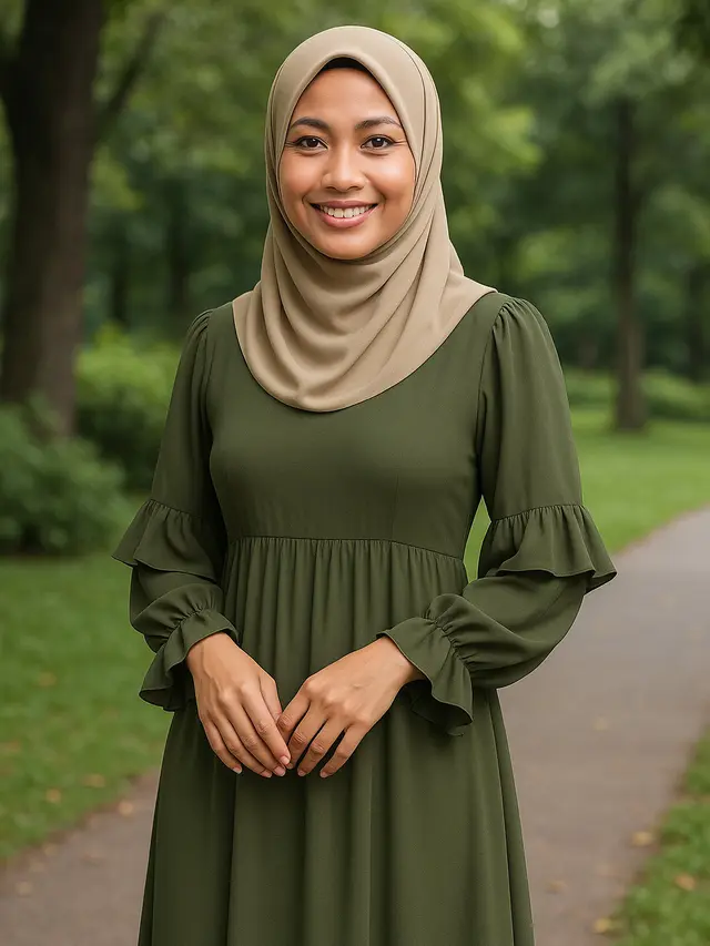 8 Inspirasi Long Dress Lengan Ruffle untuk Ibu-ibu, Bikin Tampilan Awet Muda dan Anggun