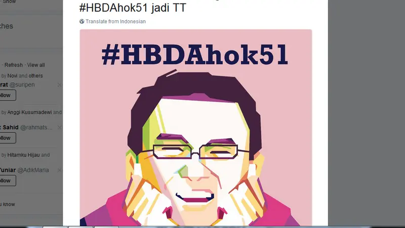 #HBDAhok51 Jadi Trending Topic di Twitter