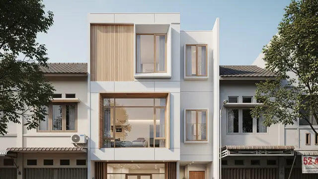 Desain Vertikal Minimalis dengan Toko di Lantai Bawah