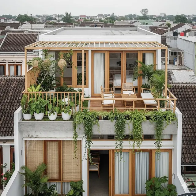 Rumah dengan Atap Datar & Taman Atas (Roof Garden)