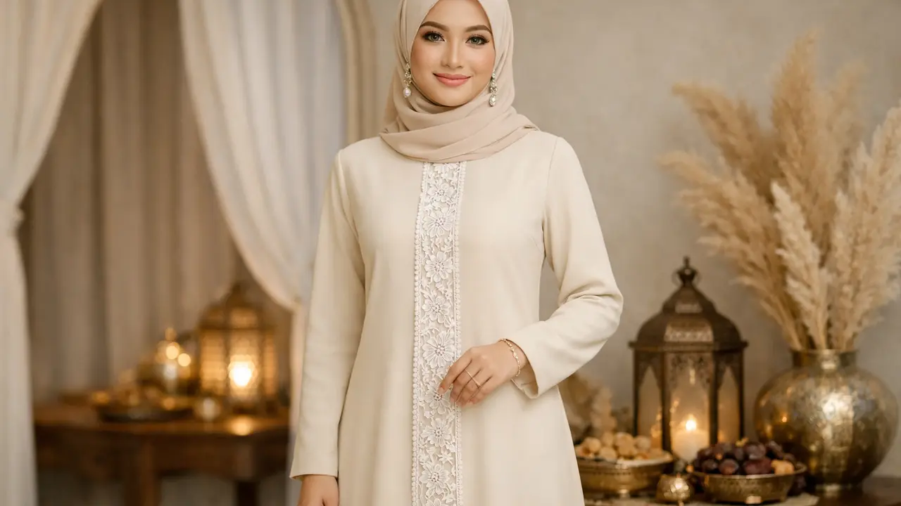 Model Gamis Layer Brokat untuk Lebaran 2026 (Foto: Reve Art AI)