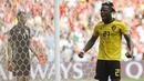 Striker Belgia, Michy Batshuayi, merayakan gol yang dicetaknya ke gawang Tunisia pada laga grup G Piala Dunia di Stadion Spartak, Moskow, Sabtu (23/6/2018). Belgia menang 5-2 atas Tunisia. (AP/Matthias Schrader)