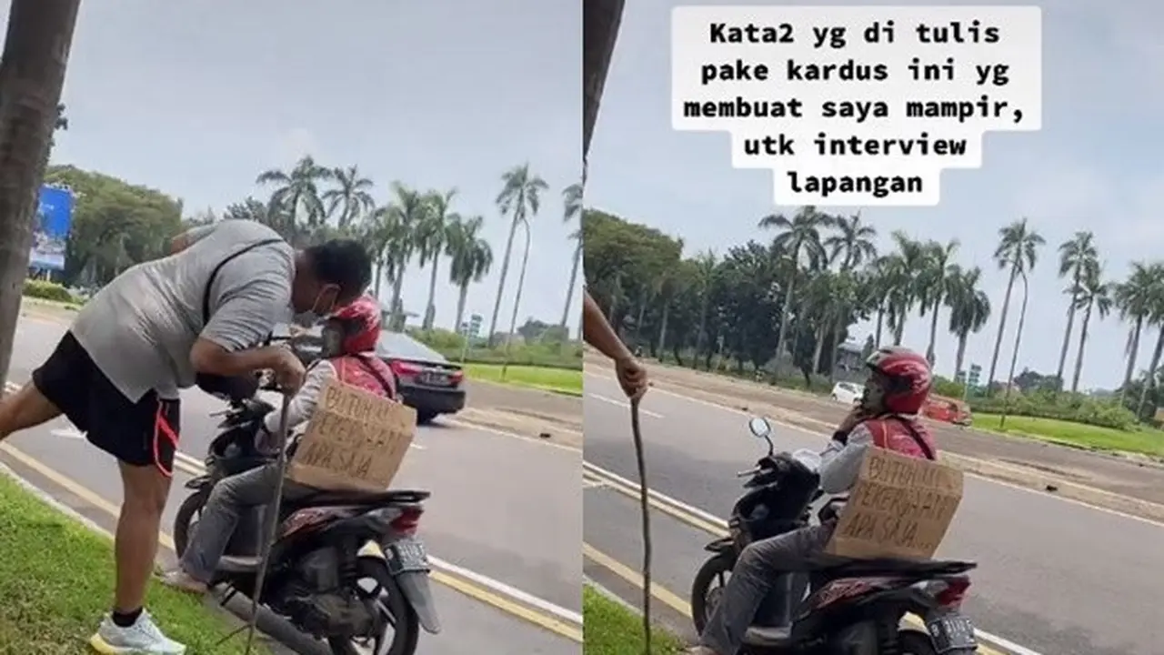 Viral Pria Keliling Naik Motor Bawa Tulisan 'Butuh Pekerjaan Apa Saja', Bikin Haru