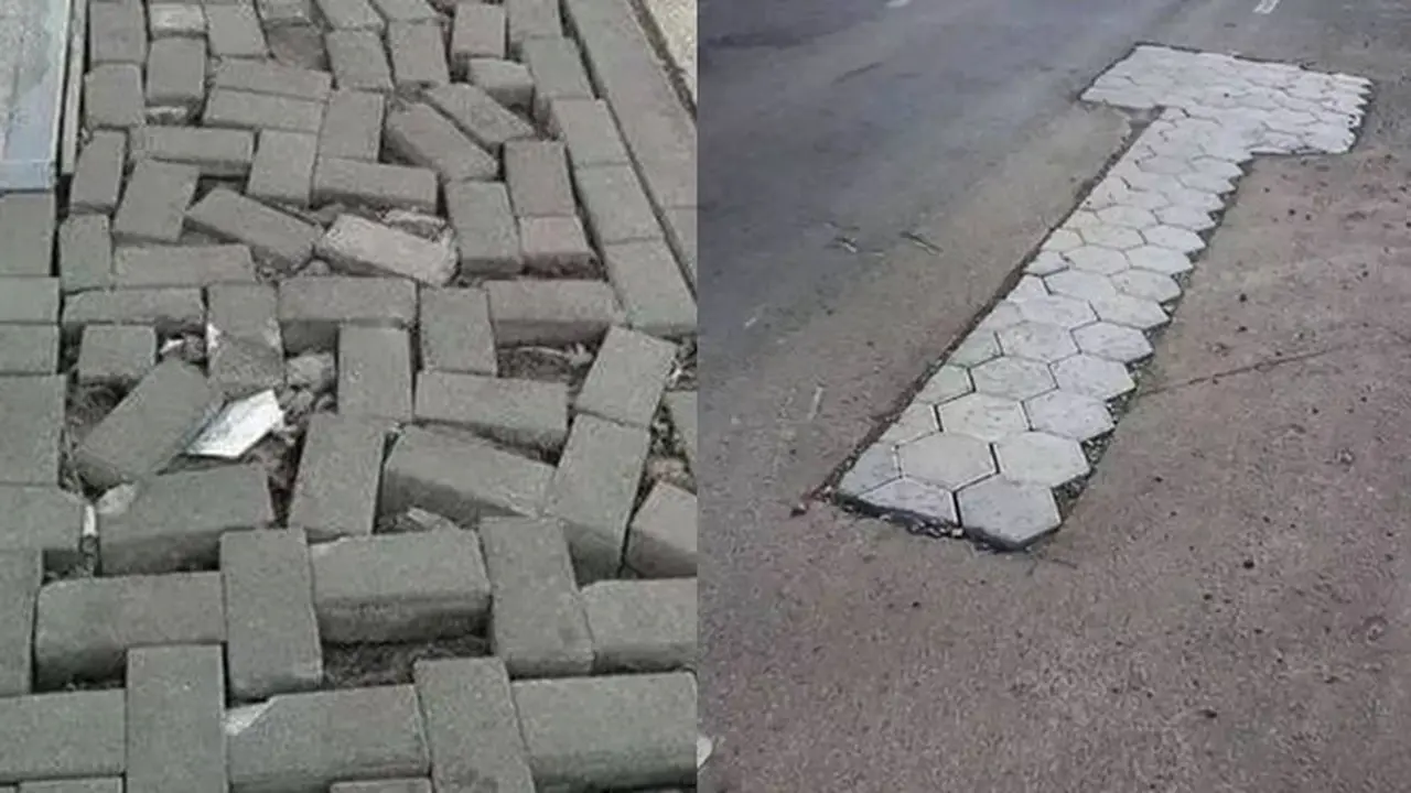 8 Potret Nyeleneh Tukang Pasang Paving di Jalan Ini Bikin Heran