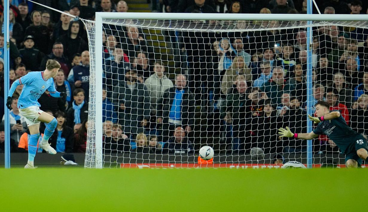 Manchester City unggul 2-0 pada babak pertama. (AP Photo/Jon Super)