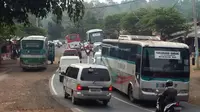 Lalu lintas mudik lebaran di jalur selatan macet. (Liputan6.com/Jayadi Supriadin)
