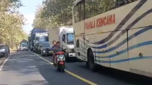 Kendaraan besar terjebak macet di kawasan Taman Nasional Baluran Situbondo (Istimewa)