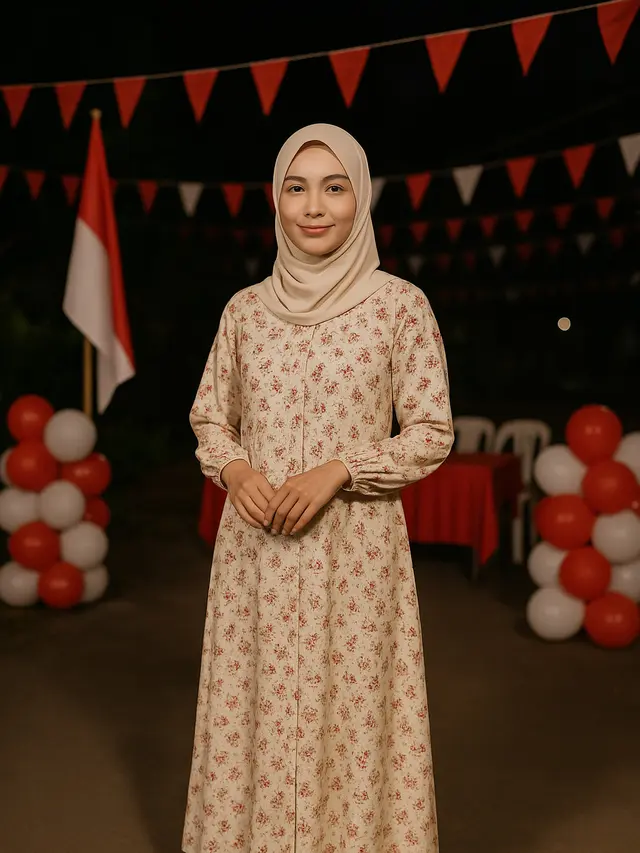 Model Gamis Simple untuk Acara Tirakatan 17-an (Foto: ChatGPT)