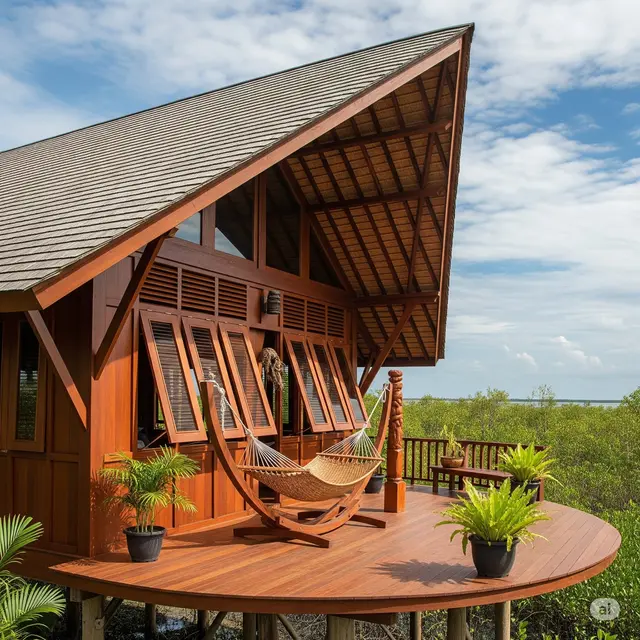 Rumah Kayu Panggung Bergaya Tropis