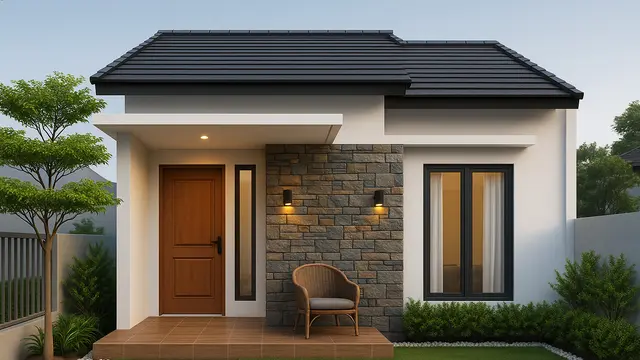 Desain Rumah 6x9 Meter dengan Teras Mini dan Taman Depan/Ilustrasi AI