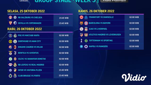 Jadwal dan Live Streaming Liga Champions 2022/2023 Pekan Kelima di Vidio, 25-27 Oktober 2022