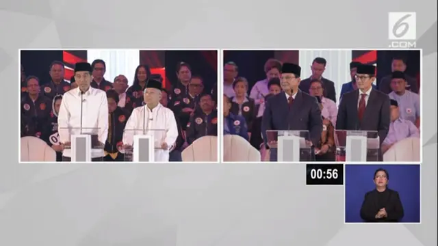 Pasangan Jokowi-Ma'ruf Amin dan Prabowo-Subianto saat debat capres cawapres 2019