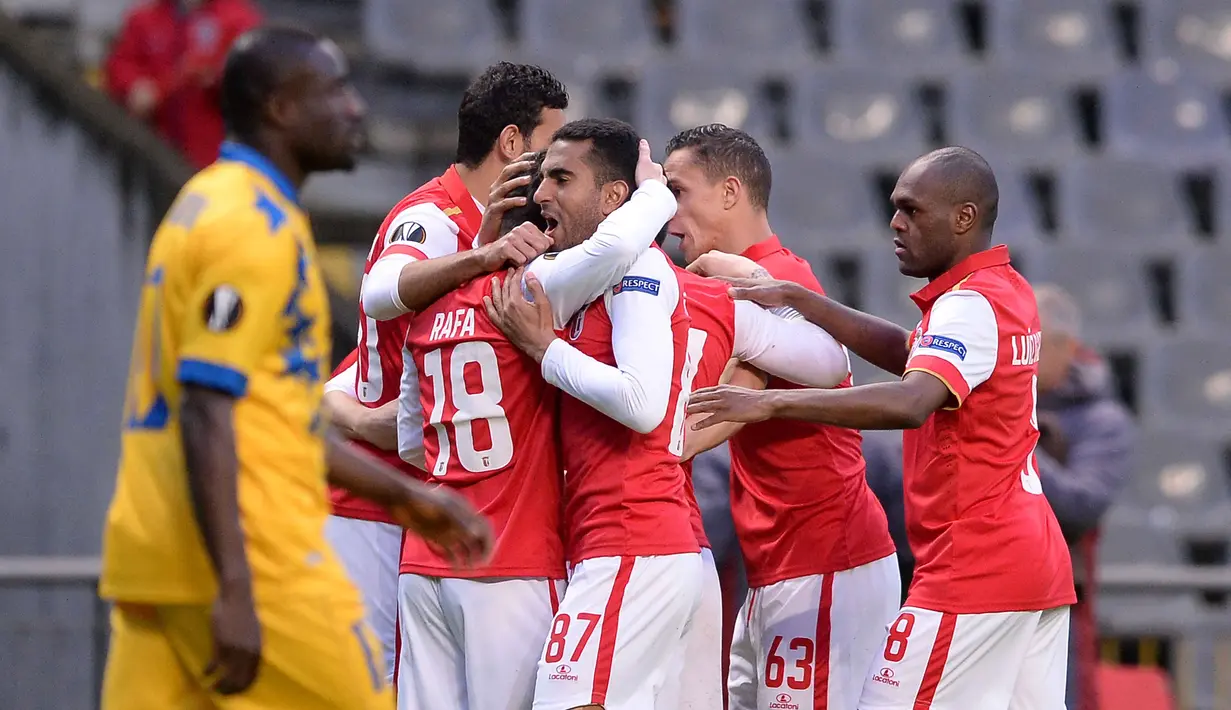 SC Braga melaju ke babak 16 besar liga Europa setelah mengalahkan Sion dengan agregat gol 4-4. (EPA/Hugo Delgado)