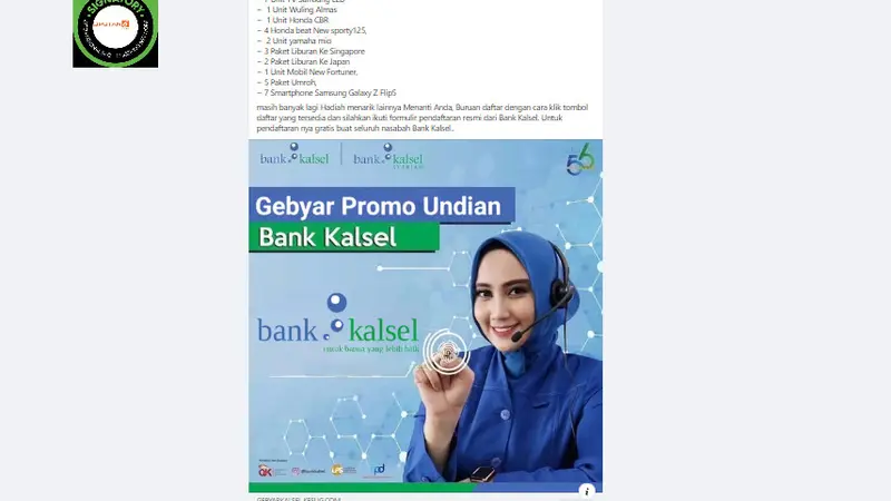 Tangkapan layar klaim pendaftaran pesta poin berhadiah Bank Kalsel