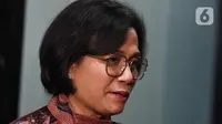 Menteri keuangan Sri Mulyani saat diwawancarai oleh Liputan6 di Kementerian Keuangan, Jakarta, Kamis (16/3/2023). (Liputan6.com/Herman Zakharia)