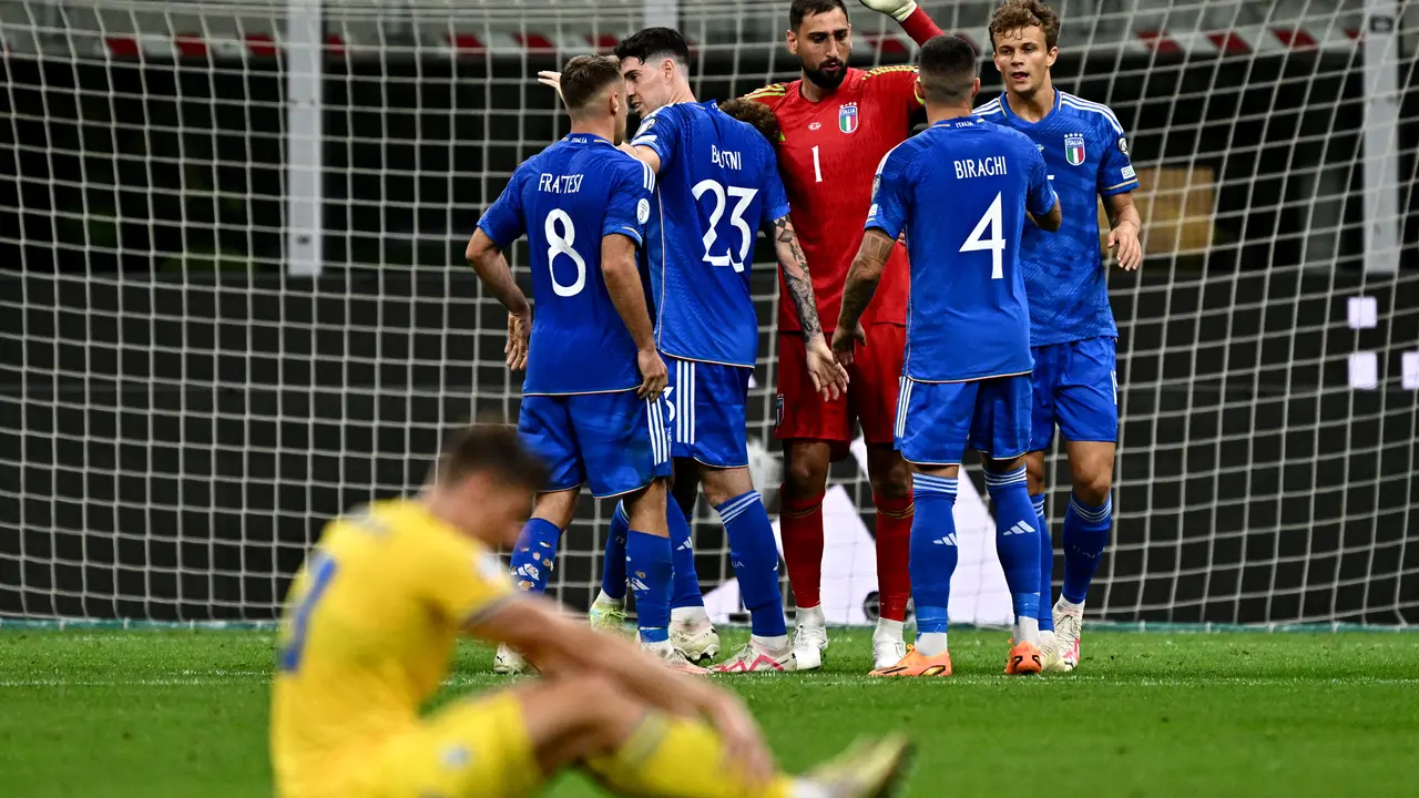 Selebrasi pmain Italia ketika mengalahkan Ukraina di Kualifikasi Piala Eropa 2024