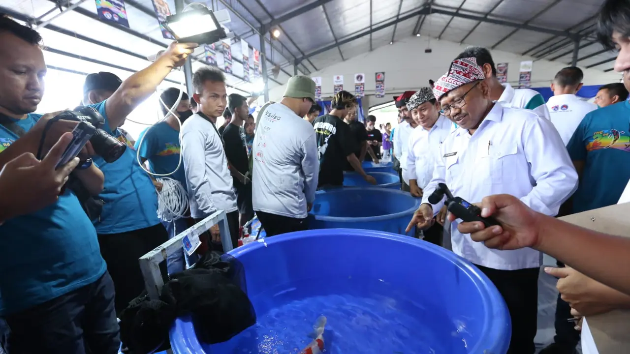 Wakil Bupati Banyuwangi Sugirah meninjau kontes koi di Banyuwangi (istimewa)