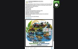 Cek Fakta Liputan6.com mendapati klaim link pendaftaran untuk mendapatkan bantuan alat pertanian dan bibit perikanan 2026 dari pemerintah. (Foto: tangkapan layar Facebook).
