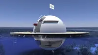 Mengambil desain menyerupai UFO, rumah ini juga bisa bergerak dan mengambang di tengah laut.