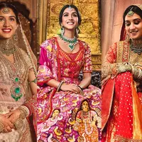 Melihat detail gaun pengantin mewah Radhika Merchant di hari pernikahan (@rheakapoor)