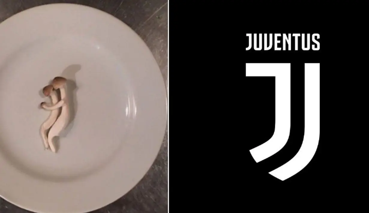Sang jamur pun berpose mirip dengan logo baru Juve (Twitter/@LEGGEMAN_x)