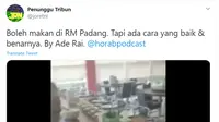Di video yang viral tersebut tampak Ade Rai sedang membilas ayam pop bagian dada dengan sedikit teh tawar di dalam mangkuk sebelum menyantapnya. (Sumber : https://twitter.com/joretni/status/1299719912315789313)