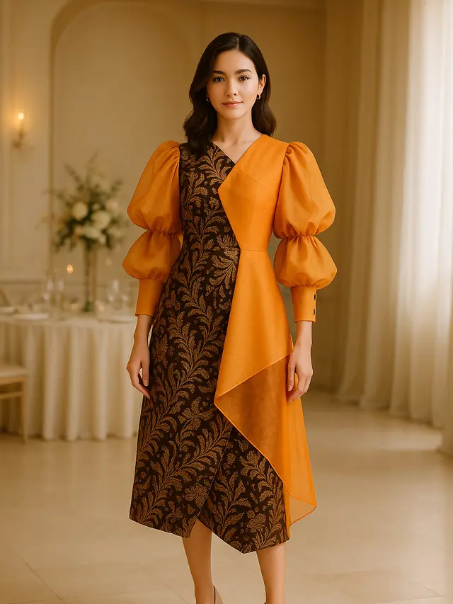 Model Dress Batik Lengan Balon Double Layer