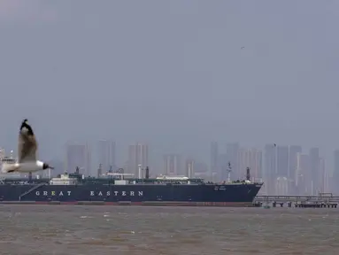 Kapal pengangkut Liquefied Petroleum Gas (LPG) berbendera India, Jag Vasant, yang mengangkut gas minyak cair, terlihat di Pelabuhan Mumbai, India, setelah tiba melewati Selat Hormuz, Rabu, 1 April 2026. Kapal pengangkut Liquefied Petroleum Gas (LPG) berbendera India, Jag Vasant, tiba di Pelabuhan Mumbai, India. (AP Photo/Rafiq Maqbool)