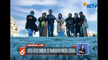 Embun es kembali terjadi di dataran tinggi Dieng, Banjarnegara, Jawa Tengah. Fenomena langka ini langsung diburu wisatawan untuk dijadikan objek foto.