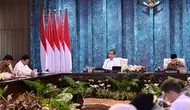 Menhan sekaligus Presiden terpilih RI, Prabowo Subianto mengikuti rapat kabinet perdana di IKN, Kalimantan Timur, Senin (12/8/2024). Rapat dipimpin langsung Presiden Jokowi dan Wapres Ma'ruf Amin. (Foto: Muchlis Jr - Biro Pers Sekretariat Presiden)