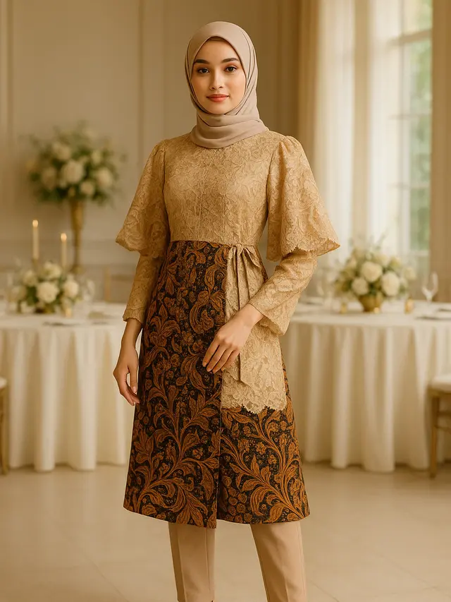 Model Batik Brokat Kombinasi Lengan Kupu Kupu