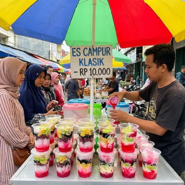 Jualan es campur klasik dalam cup (Gemini AI)
