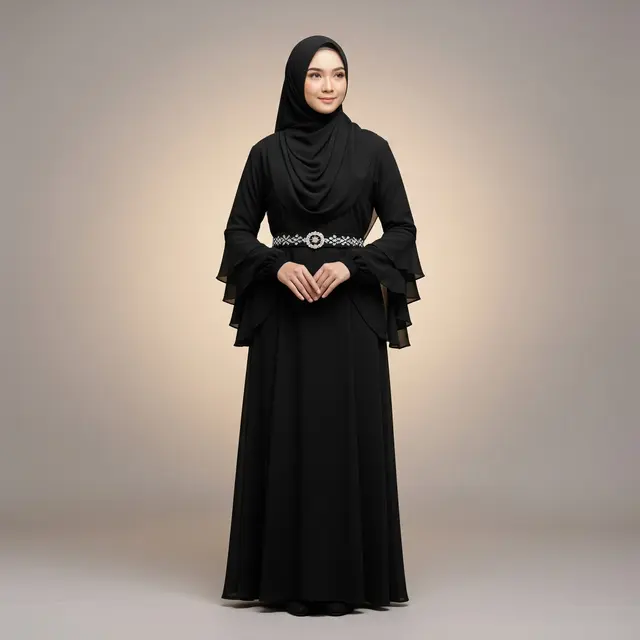 Model Gamis Terbaru Hitam Kombinasi Belt