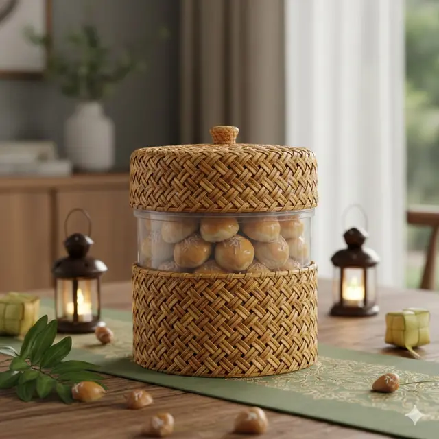 Toples lebaran bahan Bambu Anyaman (dengan Inner Plastik) (Gemini AI)